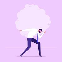 Over thinking, obsessive in work or too many problems that cannot make decision concept, tried depressed businessman carry heavy thinking bubble burden vector