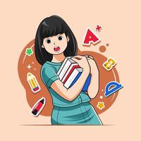 girl doing school routine vector illustration pro download