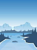 flat icy cold lake with mountain and clear sky illustration vector