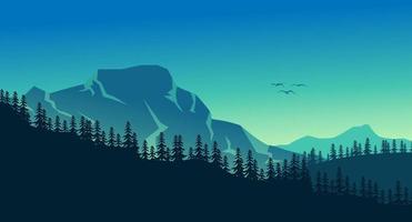 hermoso paisaje natural paisaje montaña y bosque silueta y cielo despejado en la mañana vector