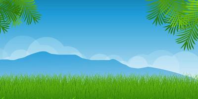 Beautiful nature sunny day landscape background with grassland and mountain vector