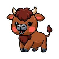 Cute baby bison cartoon posing vector