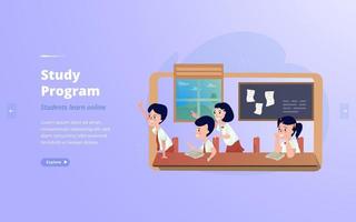 Flat design online classroom learning program concept vector