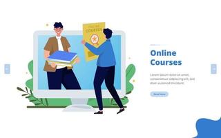 Flat design online courses and get certificate concept vector