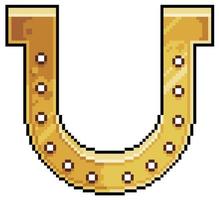 Pixel art golden horseshoe vector icon for 8bit game on white background