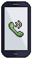 Pixel art cell phone with call icon vector icon for 8bit game on white background