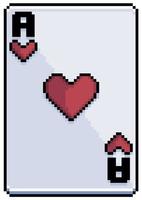 tarjeta de arte de píxeles as de corazones icono de vector de naipes para juego de 8 bits sobre fondo blanco