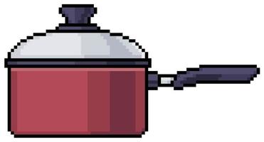 Pixel art metallic pan for cooking vector icon for 8bit game on white background