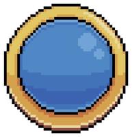 botón redondo azul de pixel art para el icono de vector de interfaz de juego y aplicación para juego de 8 bits sobre fondo blanco