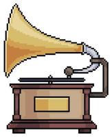 Pixel art gramophone. wooden record player vector icon for 8bit game on white background