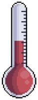 Pixel art temperature thermometer vector icon for 8bit game on white background