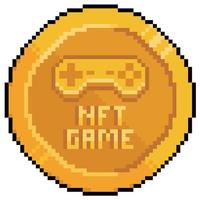 Pixel art NFT game currency coin vector icon for 8bit game on white background