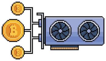 Pixel art bitcoin mining graphics card vector icon for 8bit game on white background