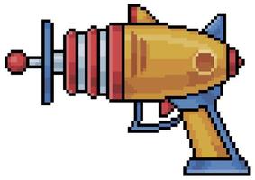 Pixel art futuristic pistol vector icon for 8bit game on white background