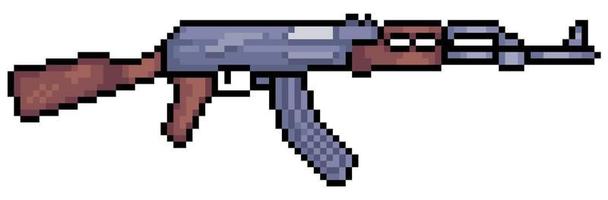 Pixel art rifle AK 47. Firearm vector icon for 8bit game on white background