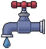 Pixel art faucet dripping water vector icon for 8bit game on white background