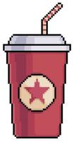 Pixel art soda cup vector icon for 8bit game on white background