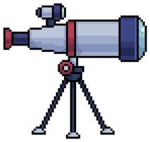 Pixel art astronomical telescope spyglass vector icon for 8bit game on white background