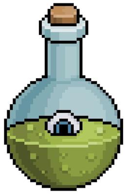 Pixel art halloween magic potion icon for 8bit game on white background