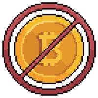 pixel art ban bitcoin no cryptocurrencies vector icono para juego de 8 bits sobre fondo blanco