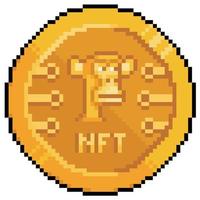 Pixel art coin NFT monkey vector icon for 8bit game on white background