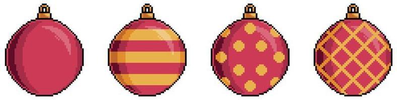 Pixel art red christmas balls item 8bit white background vector