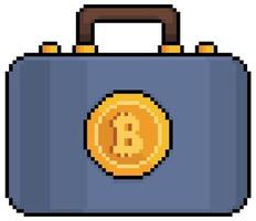 Pixel art suitcase with bitcoins Investment in cryptocurrencies vector icon for 8bit game on white background