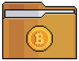 Pixel art bitcoin folder hold crypto vector icon for 8bit game on white background