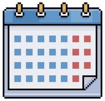 Pixel art calendar vector icon for 8bit game on white background