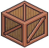 Pixel art wooden box vector icon for 8bit game on white background