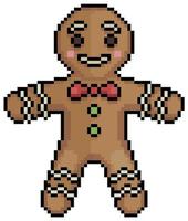 Pixel art Christmas gingerbread man. Christmas cookie vector icon for 8bit game on white background