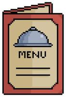 icono de vector de menú de restaurante de pixel art para juego de 8 bits sobre fondo blanco