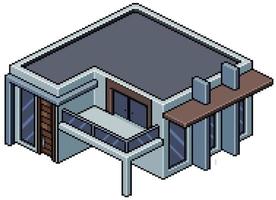 Pixel Art isometric modern house construction for 8bit game on transparent background vector