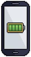 teléfono celular de pixel art con icono de batería cargada icono de vector para juego de 8 bits sobre fondo blanco