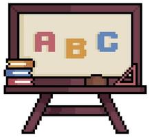 Pixel art school blackboard vector icon for 8bit game on white background