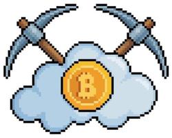 Pixel art bitcoin mining in the cloud vector icon for 8bit game on white background