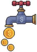 Pixel art money faucet vector icon for 8bit game on white background