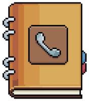 Pixel art phonebook telephone book vector icon for 8bit game on white background