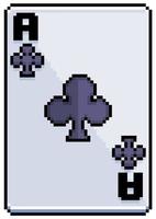 Pixel art card ace of clubs vector icon for 8bit game on white background