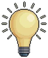 bombilla de luz de arte de píxeles en icono de vector para juego de 8 bits sobre fondo blanco