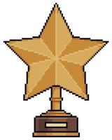 icono de vector de trofeo de estrella de pixel art para juego de 8 bits sobre fondo blanco