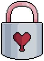 Pixel art heart lock item for 8bit game on white background. vector