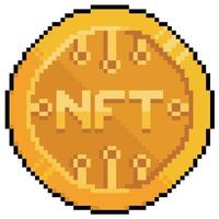 Pixel art NFT coin, investment in crypto games vector icon for 8bit game on white background