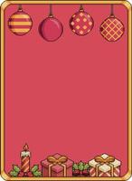 pixel art banner de fondo de navidad de 8 bits con campanas, bolas de navidad, regalo, velas vector