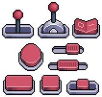 Pixel art set of buttons, levers, switches, regulators vector icon for 8bit game on white background