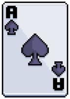 Pixel art card ace of spades playing card vector icon for 8bit game on white background