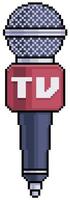 Pixel art tv reporter microphone vector icon for 8bit game on white background