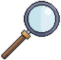 Pixel art magnifying glass vector icon for 8bit game on white background