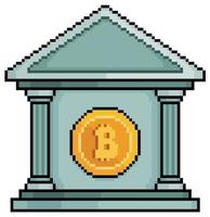 pixel art bitcoin y cryptocurrency bank vector icono para juego de 8 bits sobre fondo blanco