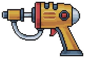 Pixel art futuristic pistol vector icon for 8bit game on white background